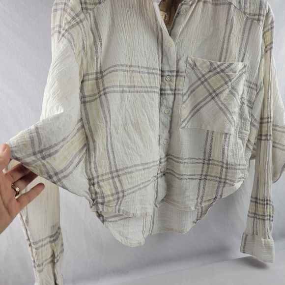Free People paradise garden cropped plaid Western boho hippie shirt Size small - Picture 4 of 6